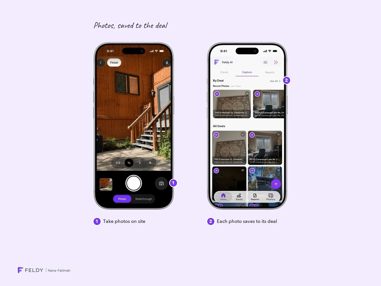 Taking photos on site, and each photo saved to its deal